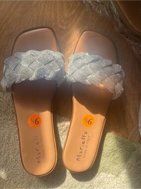 Marelle Braided Metallic Slide Sandals in Silver